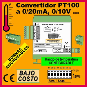 01a3- Convertidor Pt100-RTD CONFIGURABLE (salida 0-10V, 0-20mA)