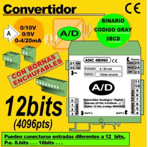 09b2- Convertidor Analógico (0-10V, 4-20mA) a Digital 12 bits, Binario, GRAY, BCD