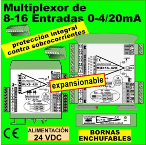 10f2- Multiplexor 8-16 entradas 0-4-20mA, 1 salida 0-4-20mA. EXPANSIONABLE